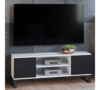 Dmora Mobile Porta TV con 2 Ante e 1 ripiano Centrale, Credenza con Piedini in Metallo, Buffet da Soggiorno in Stile Industrial, cm 155x40h49, Colore Bianco e Nero