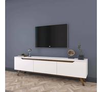 Dmora - Mobile porta TV Cor, Credenza da soggiorno, Armadio basso per TV, Base parete attrezzata, 180x35h49 cm, Bianco e Noce