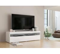 Dmora - Mobile porta TV Daniele, Credenza bassa da soggiorno, Base porta televisione, 100% Made in Italy, cm 130x45h36, Bianco lucido