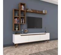 Dmora Mobile Porta Erato, Credenza da Soggiorno, Armadio Basso per TV, Base Parete attrezzata, 180x35h49 cm, Bianco e Noce, Pannello melaminico 18mm