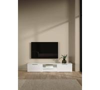 Dmora - Mobile porta TV Fantine, Credenza da soggiorno, Armadio basso per TV, Base parete attrezzata, 173x40 h33 cm, Bianco lucido