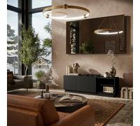 Dmora Mobile Porta TV Finita 40x150x48h cm Nero 3 Ripiani 6 Vani, 2 Ante