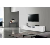 Dmora - Mobile porta TV Gregorio, Credenza bassa da soggiorno a 4 ante, Base porta televisione, 100% Made in Italy, cm 260x43h46, Bianco lucido