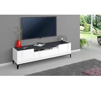 Dmora Mobile Porta TV Ivan, Credenza Bassa da Soggiorno a 2 Ante, Base Porta Televisione, 100% Made in Italy, cm 160x40h47, Bianco Lucido e Ardesia