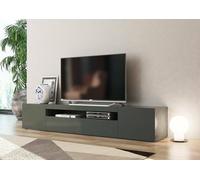 Dmora - Mobile porta TV Jesse, Credenza bassa da soggiorno a 3 ante, Base porta televisione, 100% Made in Italy, cm 200x40h37, Antracite lucido