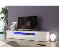 Dmora Mobile TV Jesse, Credenza Bassa da Soggiorno a 3 Ante, Base Porta Televisione, 100% Made in Italy, cm 200x40h37, Bianco Lucido, con Luce LED, Pannello melaminico 16mm