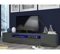 Dmora - Mobile porta TV Jesse, Credenza bassa da soggiorno a 3 ante, Base porta televisione, 100% Made in Italy, cm 200x40h37, Antracite lucido, con luce LED