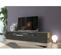 Dmora - Mobile porta TV Jesse, Credenza bassa da soggiorno a 3 ante, Base porta televisione, 100% Made in Italy, cm 200x40h37, Acero e Ardesia