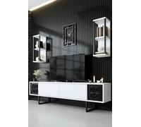 Dmora Mobile Porta TV Kaus, Credenza da Soggiorno, Armadio Basso per TV, Base Parete attrezzata, 180x30h48 cm, Bianco e Nero