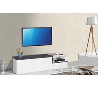 Dmora Mobile Porta TV LAPO, Credenza Bassa da Soggiorno a 2 Ante, Base Porta Televisione, 100% Made in Italy, cm 160x40h46, Bianco Lucido e Ardesia