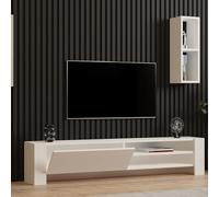 Dmora Mobile Porta TV Lavela 160x27x33h cm Bianco 2 Ripiani Un'anta, con Pensile