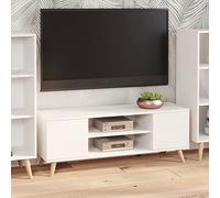 Dmora Mobile Porta TV con 2 Ante e 1 ripiano Centrale, Credenza con Piedini, Buffet da Soggiorno in Stile Scandi, cm 155x40h50, Colore Bianco, Legno di ingegneria