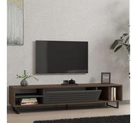 Dmora Mobile Porta TV Lulola 160x40x35h cm Nero Antracite Un Ripiano Un'anta, 5 Vani