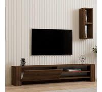 Dmora Mobile Porta TV Lumono 160x27x33h cm Marrone Noce 2 Ripiani Apertura a Ribalta, Un'anta