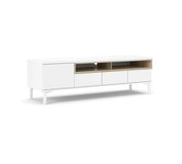 Dmora - Mobile Porta TV Margaux, Credenza da Soggiorno, Armadio Basso per TV, Base Parete attrezzata, 156x48 h48 cm, Bianco e Quercia