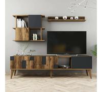 Dmora - Mobile porta TV Menk, Credenza da soggiorno, Armadio basso per TV, Base parete attrezzata, 180x34h49 cm, Noce e Antracite