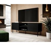 Dmora Mobile Porta TV Molini 42x150x52h cm Nero 3 Ripiani 6 Vani, 3 Ante