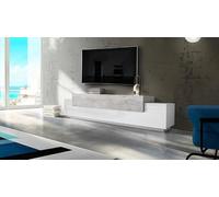 Dmora Mobile Porta TV Nico, Credenza Bassa da Soggiorno, Base Porta Televisione, 100% Made in Italy, cm 240x45h52, Bianco Lucido e Cemento