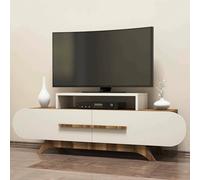 Dmora Mobile Porta Praesepe, Credenza da Soggiorno, Armadio Basso per TV, Base Parete attrezzata, 145x37 h50 cm, Noce e Crema, Pannello truciolare melaminico 18mm