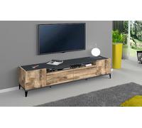 Dmora - Mobile porta TV Raffaele, Credenza bassa da soggiorno a 2 ante, Base porta televisione, 100% Made in Italy, cm 200x40h47, Ardesia e Acero