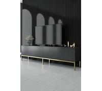 Dmora - Mobile porta TV Regulus, Credenza da soggiorno, Armadio basso per TV, Base parete attrezzata, 180x30h47 cm, Antracite e Oro