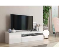 Dmora Mobile TV Roberto, Credenza Bassa da Soggiorno a 2 Ante, Base Porta Televisione, 100% Made in Italy, cm 150x40h37, Bianco Lucido, Pannello melaminico 16mm
