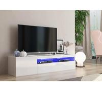 Dmora Mobile Porta TV Roberto, Credenza Bassa da Soggiorno a 2 Ante, Base Porta Televisione, 100% Made in Italy, cm 150x40h37, Bianco Lucido, con Luce LED