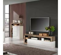 Dmora Mobile da soggiorno porta TV moderno con scaffali, Credenza bassa con anta a ribalta, Made in Italy, cm 184x58xh42, colore Bianco e Pero