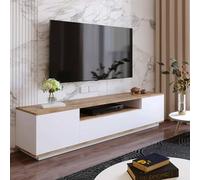 Dmora - Mobile porta TV Sinope, Credenza da soggiorno, Armadio basso per TV, Base parete attrezzata, 180x45h45 cm, Quercia e Bianco