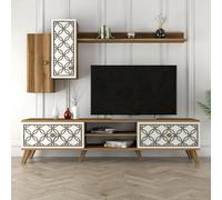 Dmora Mobile Porta TV Tariq, Credenza da Soggiorno, Armadio Basso per TV, Base Parete attrezzata, 180x35h44 cm, Noce e Bianco