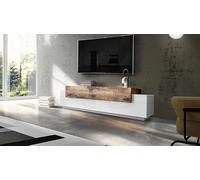 Dmora Mobile Porta TV TEO, Credenza Bassa da Soggiorno, Base Porta Televisione, 100% Made in Italy, cm 200x45h52, Bianco Lucido e Acero