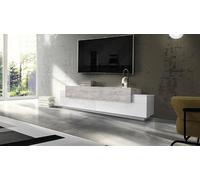 Dmora - Mobile porta TV Teo, Credenza bassa da soggiorno, Base porta televisione, 100% Made in Italy, cm 200x45h52, Bianco lucido e Cemento