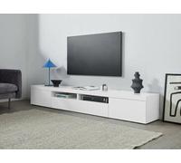 Dmora - Mobile porta TV Ulisse, Credenza bassa da soggiorno a 3 ante, Base porta TV, 240x40h35 cm, Bianco lucido