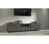 Dmora Mobile Porta TV Vanni, Credenza Bassa da Soggiorno con 4 Ante e 1 cassetto, Base Porta TV, 220x44h46 cm, Antracite