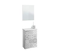 Dmora Mobile sospeso con 1 Anta, lavabo e Specchio Inclusi, Armadietto Bagno con ripiano Interno, cm 40x22h58, Colore Bianco Lucido e Grigio