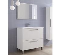 Dmora Mobile sottolavabo con Due Specchio con Cornice, Colore Lucido, cm 80 x 80 x 45, Bianco, 2 cassetti