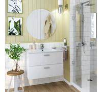 Dmora Mobile sottolavabo Denison, Mobiletto da Bagno, Contenitore Porta lavabo, Armadio per lavandino, 70x45 h50 cm, Bianco Lucido