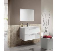 Dmora Mobile sottolavabo Inglewood, Mobiletto per Bagno sospeso, Armadio a 2 cassetti e Specchio, 80x45h57 cm, Bianco Lucido