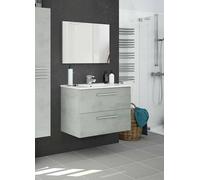 Dmora Mobile sottolavabo sospeso con Due cassetti e Uno Specchio, Colore Cemento, cm 80 x 57 x 45