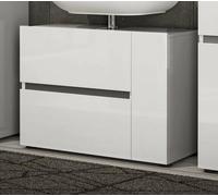 Dmora Mobile sottolavabo Luanda, Mobiletto da Bagno, Contenitore Porta lavabo, Armadio per lavandino, Made in Italy, Bianco Lucido, 83x34h62 cm