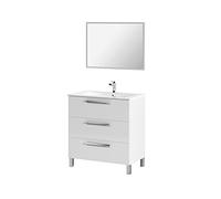 Dmora Mobile sottolavabo Palmdale, Mobiletto per Bagno, Armadio a 3 cassetti e Specchio, lavabo Non Incluso, 80x45h86 cm, Bianco Lucido