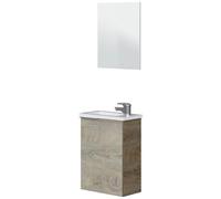 DMORA - Mobile sottolavabo Peoria, Mobiletto per bagno sospeso, Armadio a 1 anta e specchio, cm 40x22h58, Rovere