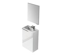 Dmora Mobiletto per Il Bagno a un'anta Battente con lavabo e Specchio Inclusi, Colore Bianco Lucido, cm 40 x 58 x 22