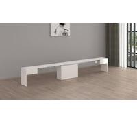 Dmora - Panca Ubertino, Seduta per Tavolo da Pranzo, Panca Singola allungabile, 290x25h45 cm, Bianco Lucido