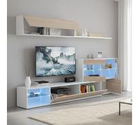 Dmora - Parete attrezzata Adams, Set da soggiorno modulare ad angolo, Mobile salotto multiposizione con luce LED, 260x41h180 cm, Rovere e Bianco