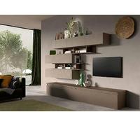 Dmora - Parete attrezzata Alviano, Composizione soggiorno, Mobile salotto multiuso, Armadio porta TV, Made in Italy, 276x40 h190 cm, Bronzo e Grigio