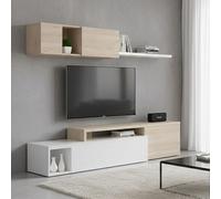 Dmora - Parete attrezzata Baker, Set da soggiorno modulare ad angolo, Mobile salotto porta TV multiposizione, 201x41h180 cm, Bianco e Rovere