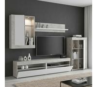 Dmora Parete Attrezzata Beverin 42x265x180h cm Bianco 12 Ripiani Modulabile, Apertura Battente e a Ribalta