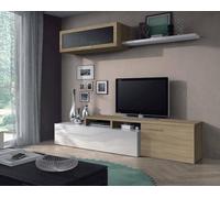 Dmora - Parete attrezzata Chino, Mobile Soggiorno Porta TV, Composizione Salotto Reversibile, Set Salotto ad Angolo, 200x41h44 cm, Rovere e Bianco Lucido