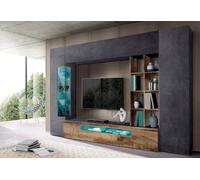 Dmora Parete attrezzata da Soggiorno, Made in Italy, con Luce Blu, Base Porta TV e pensili e scaffali, Set Salotto Moderno, cm 290x40h192, Colore, Legno, Ardesia E Acero LED